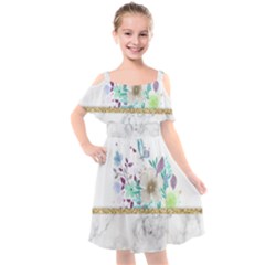 Minimal Gold Floral Marble Kids  Cut Out Shoulders Chiffon Dress by gloriasanchez