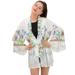 Minimal Gold Floral Marble Long Sleeve Kimono by gloriasanchez