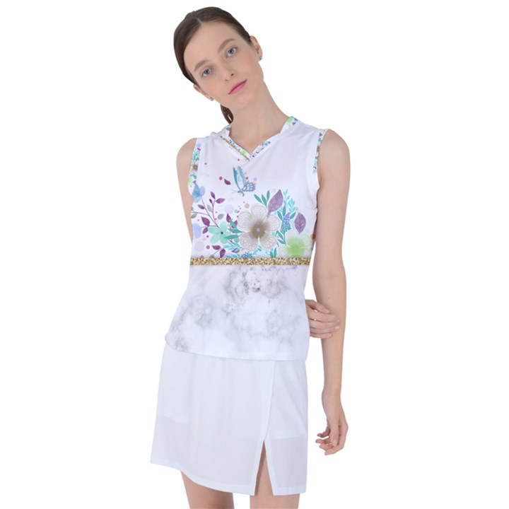 Minimal Gold Floral Marble Women s Sleeveless Sports Top