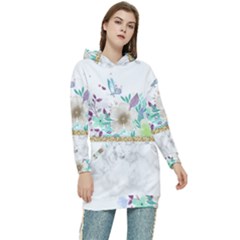 Minimal Gold Floral Marble Women s Long Oversized Pullover Hoodie