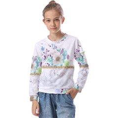 Minimal Gold Floral Marble Kids  Long Sleeve Tee With Frill 