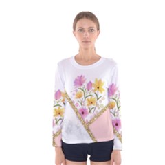 Minimal Peach Gold Floral Marble A Women s Long Sleeve Tee