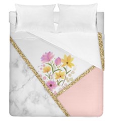 Minimal Peach Gold Floral Marble A Duvet Cover Double Side (queen Size) by gloriasanchez