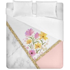 Minimal Peach Gold Floral Marble A Duvet Cover Double Side (california King Size) by gloriasanchez