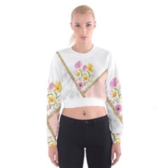 Minimal Peach Gold Floral Marble A Cropped Sweatshirt