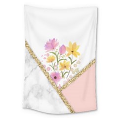 Minimal Peach Gold Floral Marble A Large Tapestry