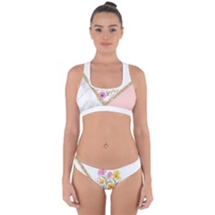 Minimal Peach Gold Floral Marble A Cross Back Hipster Bikini Set by gloriasanchez