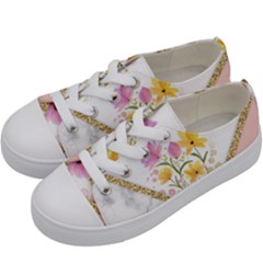 Minimal Peach Gold Floral Marble A Kids  Low Top Canvas Sneakers by gloriasanchez