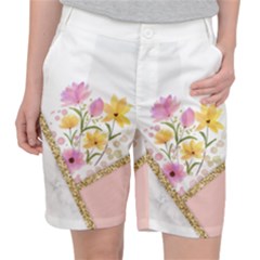 Minimal Peach Gold Floral Marble A Pocket Shorts by gloriasanchez