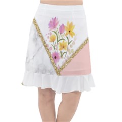 Minimal Peach Gold Floral Marble A Fishtail Chiffon Skirt