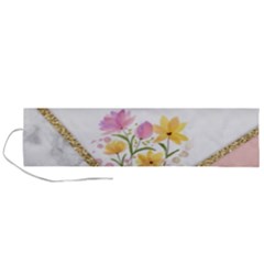 Minimal Peach Gold Floral Marble A Roll Up Canvas Pencil Holder (l)