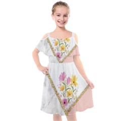 Minimal Peach Gold Floral Marble A Kids  Cut Out Shoulders Chiffon Dress