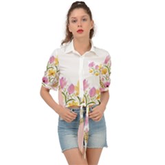 Minimal Peach Gold Floral Marble A Tie Front Shirt 