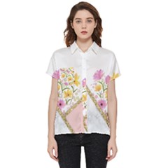 Minimal Peach Gold Floral Marble A Short Sleeve Pocket Shirt