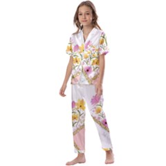 Minimal Peach Gold Floral Marble A Kids  Satin Short Sleeve Pajamas Set by gloriasanchez