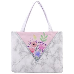 Minimal Pink Floral Marble A Mini Tote Bag