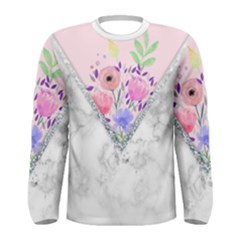 Minimal Pink Floral Marble A Men s Long Sleeve Tee