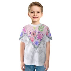 Minimal Pink Floral Marble A Kids  Sport Mesh Tee