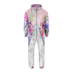 Minimal Pink Floral Marble A Hooded Jumpsuit (kids)