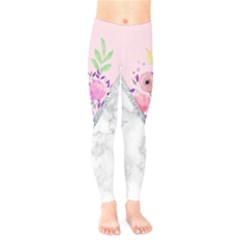 Minimal Pink Floral Marble A Kids  Leggings by gloriasanchez