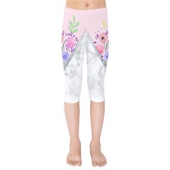 Minimal Pink Floral Marble A Kids  Capri Leggings 