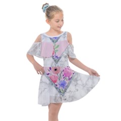 Minimal Pink Floral Marble A Kids  Shoulder Cutout Chiffon Dress by gloriasanchez