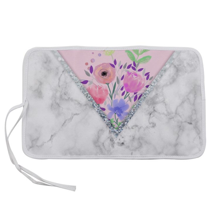 Minimal Pink Floral Marble A Pen Storage Case (L)