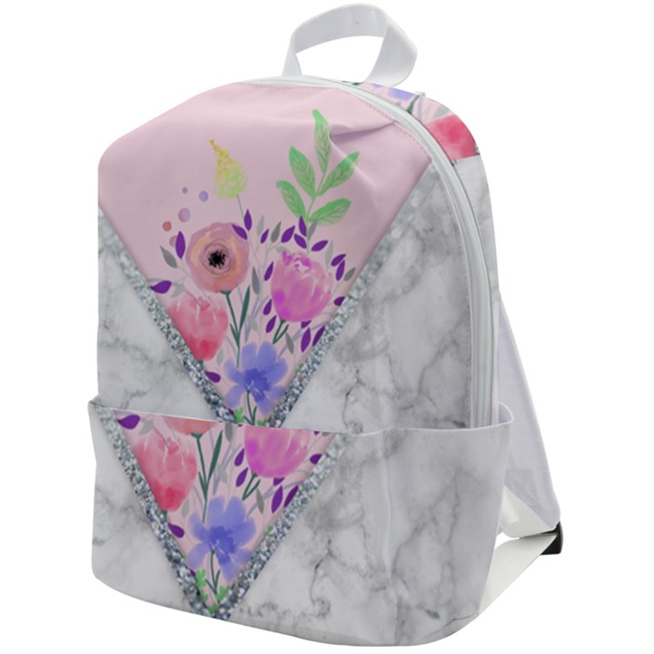 Minimal Pink Floral Marble A Zip Up Backpack