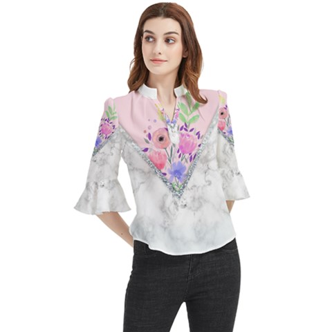 Minimal Pink Floral Marble A Loose Horn Sleeve Chiffon Blouse by gloriasanchez