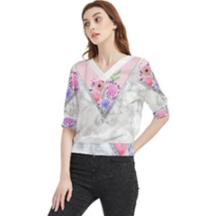 Minimal Pink Floral Marble A Quarter Sleeve Blouse