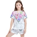 Minimal Pink Floral Marble A Kids  Tee and Sports Shorts Set View1