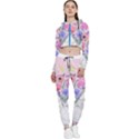 Minimal Pink Floral Marble A Cropped Zip Up Lounge Set View1