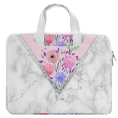 Minimal Pink Floral Marble A Macbook Pro Double Pocket Laptop Bag (large)