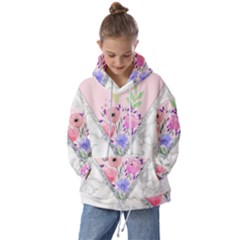 Minimal Pink Floral Marble A Kids  Oversized Hoodie