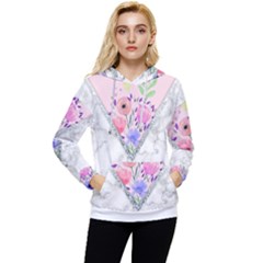 Minimal Pink Floral Marble A Women s Lightweight Drawstring Hoodie