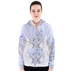 Minimal Silver Blue Marble Bouquet A Women s Zipper Hoodie