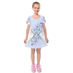 Minimal Silver Blue Marble Bouquet A Kids  Short Sleeve Velvet Dress