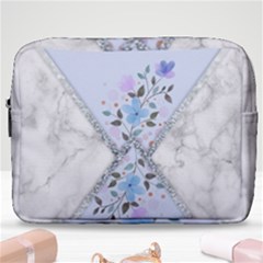 Minimal Silver Blue Marble Bouquet A Make Up Pouch (large) by gloriasanchez