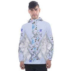 Minimal Silver Blue Marble Bouquet A Men s Front Pocket Pullover Windbreaker