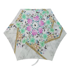 Minimal Green Gold Floral Marble A Mini Folding Umbrellas by gloriasanchez