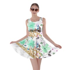 Minimal Green Gold Floral Marble A Skater Dress by gloriasanchez