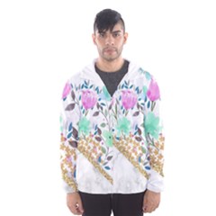 Minimal Green Gold Floral Marble A Men s Hooded Windbreaker