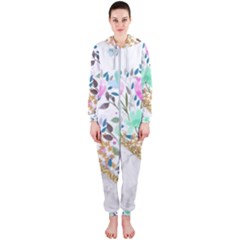 Minimal Green Gold Floral Marble A Hooded Jumpsuit (ladies) 