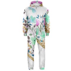 Minimal Green Gold Floral Marble A Hooded Jumpsuit (men) 