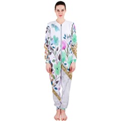 Minimal Green Gold Floral Marble A Onepiece Jumpsuit (ladies) 