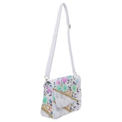 Minimal Green Gold Floral Marble A Shoulder Bag With Back Zipper by gloriasanchez