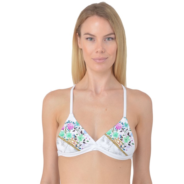 Minimal Green Gold Floral Marble A Reversible Tri Bikini Top