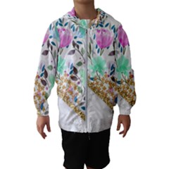 Minimal Green Gold Floral Marble A Kids  Hooded Windbreaker