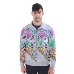 Minimal Green Gold Floral Marble A Men s Windbreaker