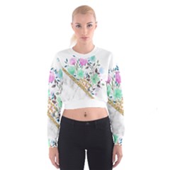 Minimal Green Gold Floral Marble A Cropped Sweatshirt